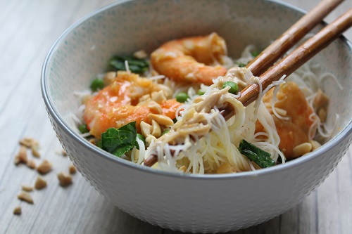 Recette nouille chinoise crevette et cacahuètes